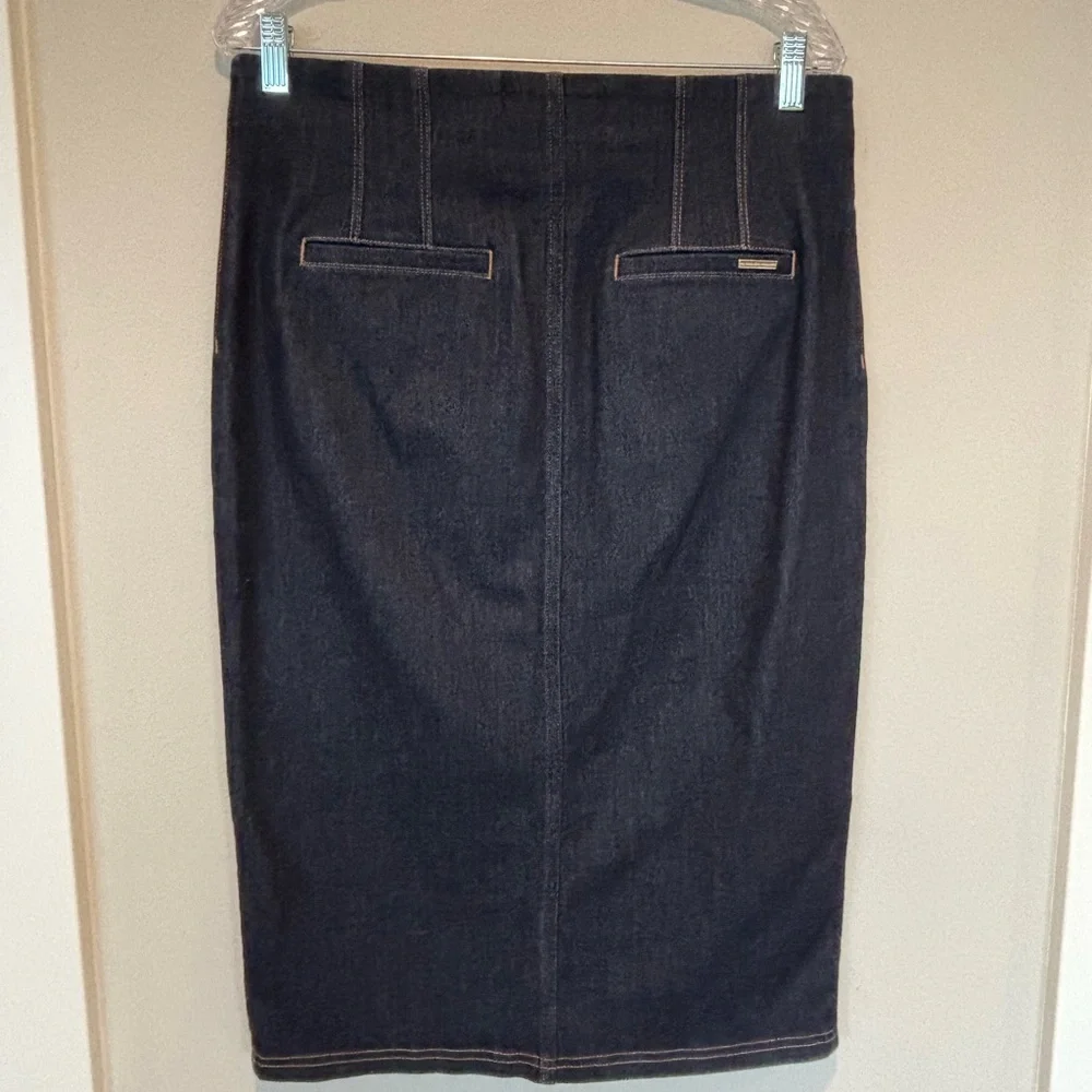 White House Black Market Dark Blue Denim Button-Front Pencil Skirt 015 - Picture 2 of 8